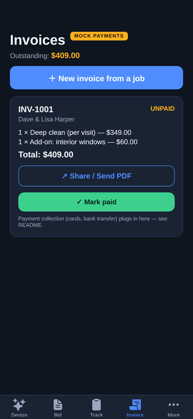 Invoice — outstanding balance and invoices